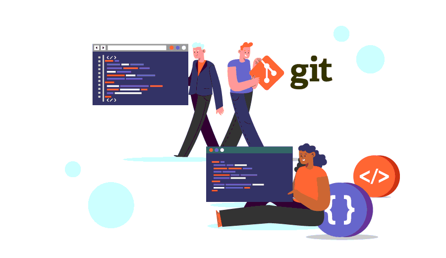 A predesigned figure of people using git